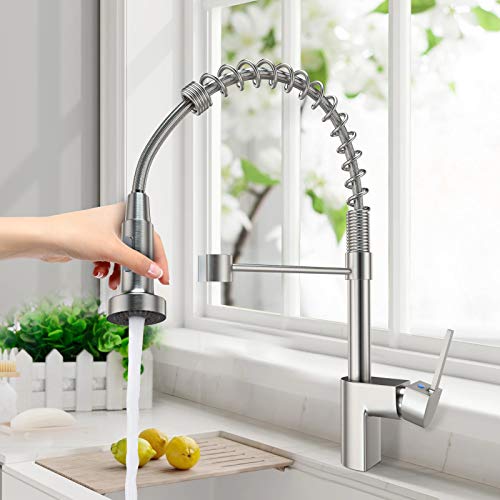 HUAHOMDY Modern low pressure kitchen tap 360° schwenkbarer Mischer Ausziehbarer Wasserhahn für die Spüle Mit drei 3/8"-Schläuchen aus Edelstahl Alle Montageteile enthalten - Image 4