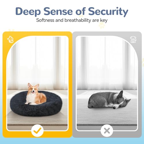 LUOJINYI Hundebett Flauschig, Hundekissen Rund Haustierbett Donut Katzenbett Waschbar mit rutschfestem Boden für große, mittelgroße & kleine Hunde, 70 cm, Marineblau