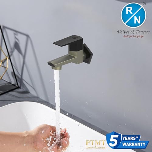 Image of RN PTMT Bib Cock for Bathroom | 15mm Foam Flow Water Tap with Flange | Luxury G20 Series Faucet | High-Grade Engineering Polymer Tap | Graphite Black Dual | Pack of 4