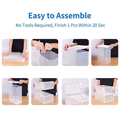 Seseno. 12 Pack Shoe Storage Boxes, Clear Plastic Stackable Shoe Organizer Bins, Drawer Type Front Opening Shoe Holder Containers #TOP6