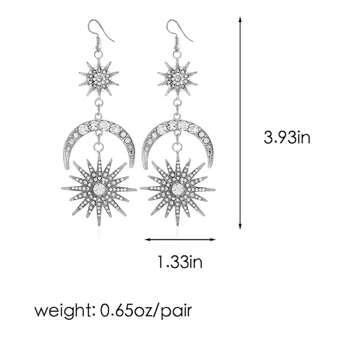 Exaggerated Punk Sun and Moon Earrings Crescent Moon Star Pendant Rhinestone Boho Vintage Earrings for Women2