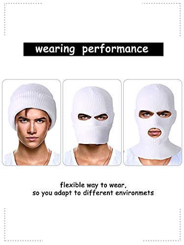 3 Pieces 3-Hole Full Face Cover Winter Outdoor Sport Knitted Face Cover Ski Balaclava Headwrap (White, Pink, Sky Blue) #TOP5