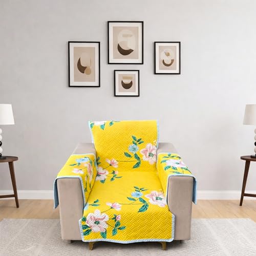 Image of Homerz Premium 1 Seater Quilted Reversible Sofa Cover Mat with Pocket Arms | Polyester Blend 350 GSM Full Coverage & Back Belt for Stability (Solara, 1 Seater)