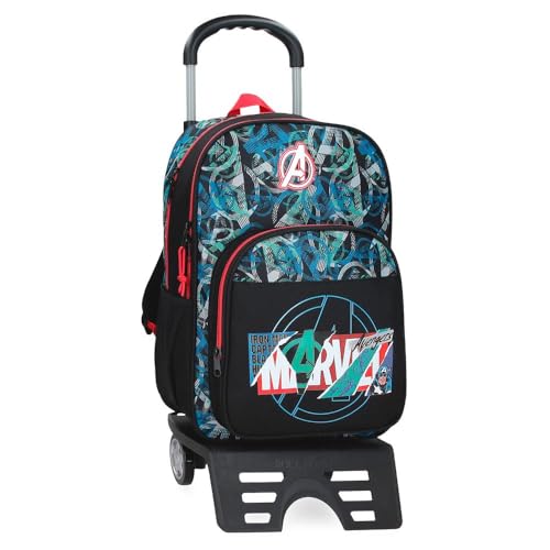 Marvel Joumma Shield Mochila Escolar con Carro Negro 30x40x13 cms Poliéster 15,6L