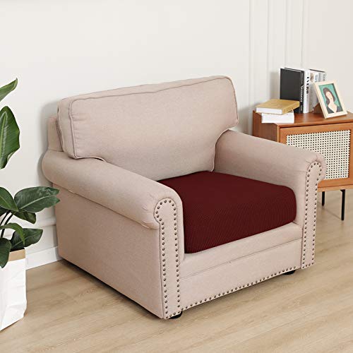 Image of Easy-Going Stretch Cushion Cover Sofa Cushion Furniture Protector Sofa Seat Sofa slipcover Sofa Cover Soft Flexibility with Elastic Bottom (Chair Cushion,Wine) | Sofa Cushion Furniture Protector Sofa Seat sofa slipcover Washable sofa cover soft with Elastic Bottom Wine