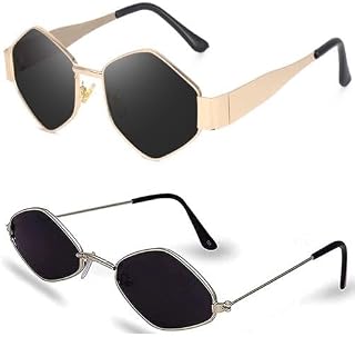 Sheomy Unisex combo offer pack of 2 shades Unisex Fashion Sunglasses Set, 2 Pairs, Metal Frame, Black and Silver - Combo2-180 Price In India