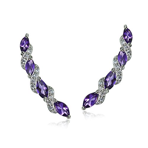 Sterling Silver African Amethyst And White Topaz Twist Crawler Climber Hook Earrings For Women Girls #TOP12