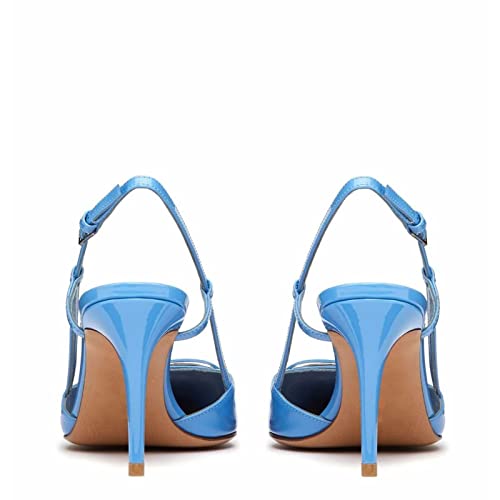 Image of BlingQueen Women Heeled Slingback Sandals Closed Pointed Toe Stiletto High Heels Patent Leather Pumps Slip-On Backless Evening Prom Party Dress Shoes