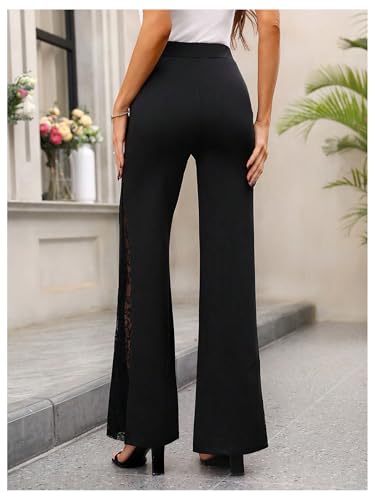 GORGLITTER Women's Lace Bell Pants Bottom Flare Flared Leg Elastic High Waist Casual Office Trousers2