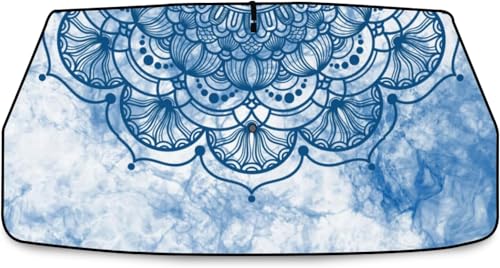 ヴィンテージ 水彩 マンダラ 曼陀羅 仏教 車用 サンシェード 傘型 折り畳み式 フロントガラス用 車用パラソル 日よけ 遮光 強力断熱 日焼け対策 おしゃれ 車内用品 UVカット 紫外線反射 暑さ対策 車中泊 仮眠 プライバシー保護 盗難防止 10秒取付