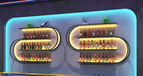 Rack-verre mural de 4 pieds avec LED, étagère en métal rond 79" style bar industriel - 7