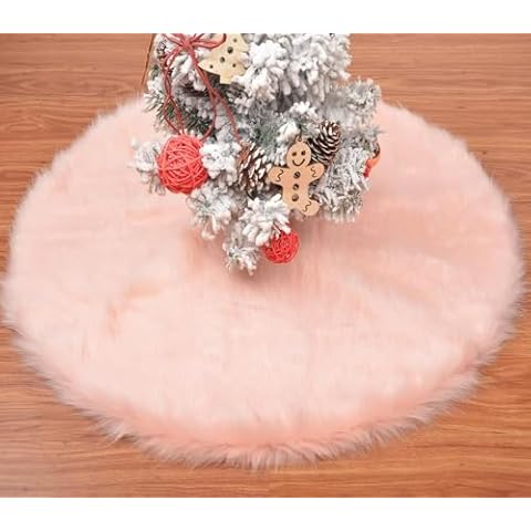 tiosggd Mini Blush Pink Christmas Tree Skirt, 15 inch Small Faux Fur Tree Skirt, Fluffy Pink Christmas Decorations for Tabletop Tree, Candy Furry Tree Rug Wedding Spring Valentines Day Party Decor Cover