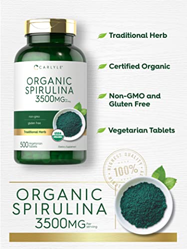 Carlyle Organic Spirulina Capsules 3500Mg | 500 Tablets | Non-Gmo & Gluten Free #TOP2