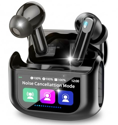 wowtravel Wireless Earbuds Bluetooth 5.4 Noise Cancelling In Ear Headphones Smart Touch Screen LED Case 48H Playtime HiFi Stereo 5 EQ Modes IPX7 Waterproof Premium Earbuds Black