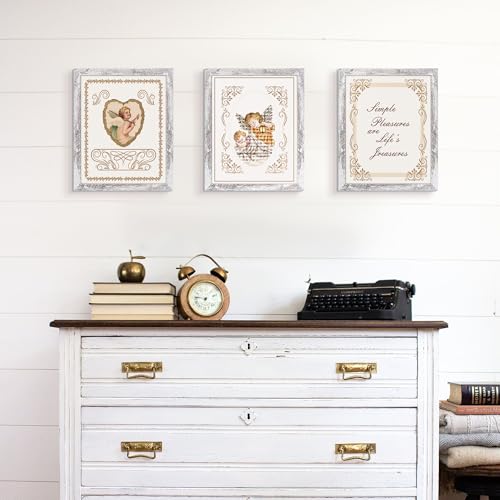 Image of upsimples 8.5 By 11 Picture Frame, Display Pictures 6x8 with Mat or 8.5 x 11 Without, Wall Hanging Photo Frames, Rustic White, 1 Pack