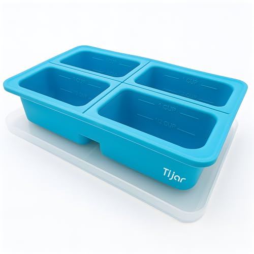 Tijar Silicone Freezer Tray with Lid – 4 Extra Large Compartments (250ml Each) for Soup, Baby Food, Meal Prep – Reusable & Stackable Freezing Mould (1)