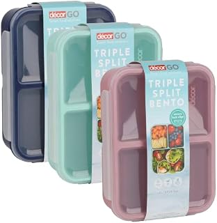 Decor 1.4 l multi compartment lunch box, bpa-free bento lunch box with triple split dividers idea for adults & kids on the go | Assorted colours
