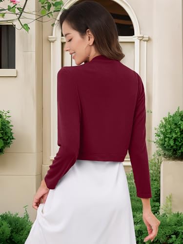 Image of Women's Long Sleeve Shrugs Lightweight Open Front Cropped Cardigan for Women S-2XL