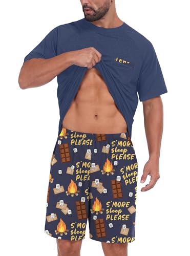 Image of Mens Pajamas Set Lightweight Summer Pjs Sleepwear Soft Comfy Short Sleeve Loungewear With Pocket (S-4X)