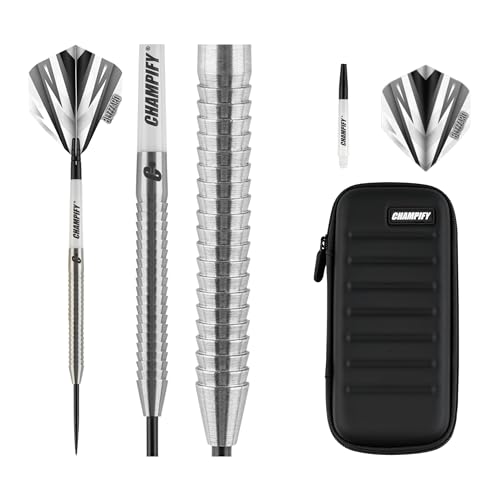 Champify NEU 23g 90% Tungsten Darts Set “Blizzard” mit schwarzer Darttasche| 3 Steeldarts mit 9...