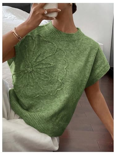 Image of SOLY HUX Women's Short Sleeve Sweater 3D Floral Sweaters Pullover Tank Tops Knit Vest Trendy Fashion Clothing