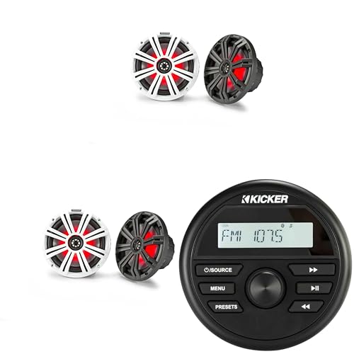 Kicker KMC2 Gauge Mount Marine Grade Receiver & (2 Pair) 45KM84L 8