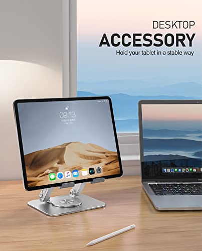 Aoevi Tablet Stand With 360 Rotating Base, Adjustable Tablet Holder For Desk, Foldable Ipad Stand Compatible With Tablet Such As Ipad Pro 12.9, 10.5, 9.7 Air Mini 4 3 2, Silver #TOP4