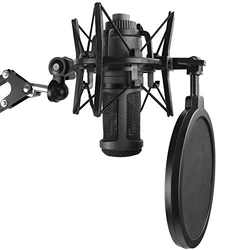 AT2020 Suspension Antichoc Professionnelle avec Filtre anti-pop pour Réduire le Bruit de Vibration du Microphone, Support Antichoc pour Micro à Condensateur AT2020...