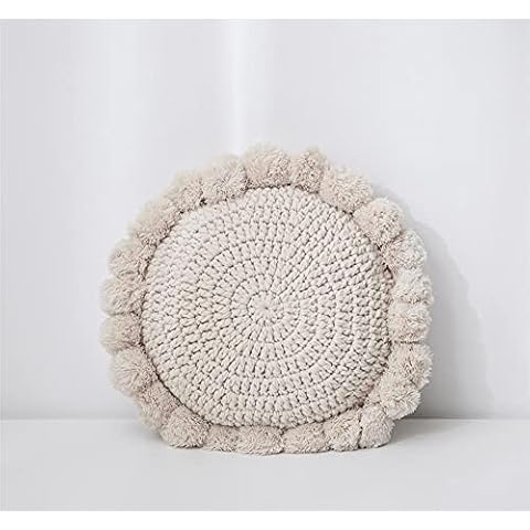 AleXanDer1 Dining chair cushions Cute Sunflower Throw Pillow Tassel Pompom Knitted Round Cushion Beige Home Decor Sofa Pillows Hand Rest Seat Cushions (Color : BEIGE, Specification : 40x40cm) Cover