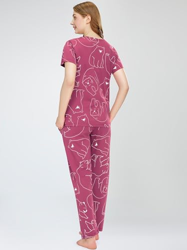 Image of ZEYO Night Suit for Women's Polar Bear Printed Cotton Night Dress of Top and Pajama Set 5776