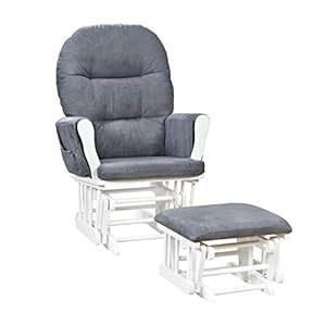 Brisbane Nursery Glider & Ottoman Sets, Glider Recliner Nursery Rocking Chair Nursery Glider Rocker with Ottoman, Reclining Gliders & Chairs for Breastfeeding, Maternity, Napping, White/Dark Gray