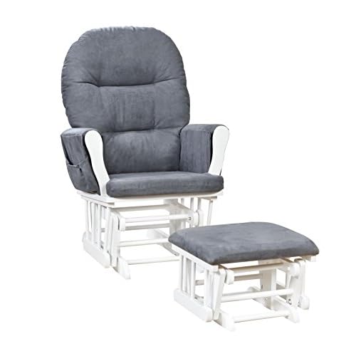 Brisbane Nursery Glider & Ottoman Sets, Glider Recliner Nursery Rocking Chair Nursery Glider Rocker with Ottoman, Reclining Gliders & Chairs for Breastfeeding, Maternity, Napping, White/Dark Gray