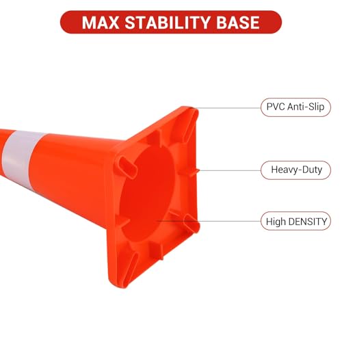 28 Inch PVC Safety Cones with Reflective Collars, Collapsible Wind-Resistant Traffic Cones, 12-Pack Orange Road Parking Cones for Construction, Parking Lots, Driving Training & Road Safety by SierraSquad - Image 3