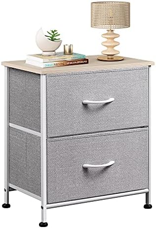 WLIVE Nightstand, 2 Drawer Dresser for Bedroom, Small Dresser with 2 Drawers, Bedside Furniture, Night Stand, End Table with Fabric Bins for Bedroom, Closet, Nursery, College Dorm, Light Grey