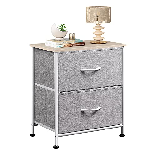 Wlive Nightstand, 2 Drawer Dresser For Bedroom, Small Dresser With 2 Drawers, Bedside Furniture, Night Stand, End Table With Fabric Bins For Bedroom, Closet, Nursery, College Dorm, Light Grey #TOP4