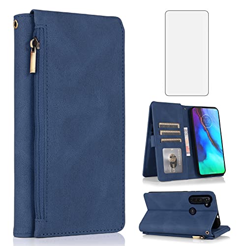 Coque portefeuille Moto G Stylus 2020 en cuir rétro avec fermeture à glissière