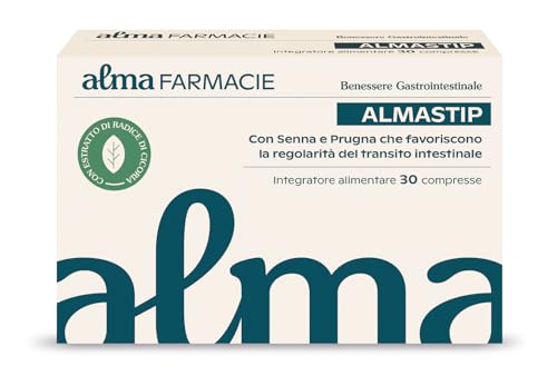 AlmaStip Alma Farmacie, per la Regolarità del Transito Intestinale, con Azione Lassativa, Detossinante e Prebiotica, con Senna e Prugna, Formato anche da viaggio, Integratore 30 Compresse
