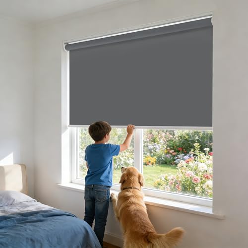 MYshade Blackout Cordless Roller Shades, Room Darkening Free-Stop Roll Up Blinds for Windows, Pull Down Blocking Blind for Home and Office, Easy to Install, 42" W X 72" H, Grey by MYshade - Used condition - Image 7