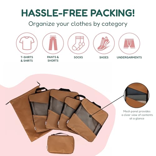 Compression Packing Cubes for Travel – 6-Pack Expandable Luggage Organizer Bags | Lightweight Storage Solution for Suitcase, Backpack & Carry-On | Travel Accessories for Men & Women (Brown & Camel)2