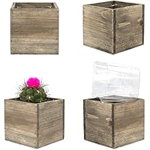 CYS EXCEL Cube Planter Box with Removable Plastic Liner 4"x4"x4"4 PCS | Multiple Size Choices Wood Square Planter | Indoor Decorative Window Box