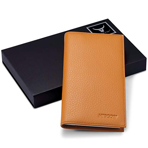 Image of HISCOW Slim Leather Checkbook Cover for Personal Checks, Pebbled Whiskey, One Size