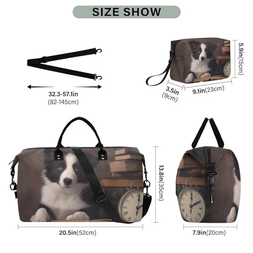 Large Travel Duffel Bag, Cute Sheepdog Puppy Book Sport Tote Gym Bag, Shoulder Weekender Overnight Bag for Women Men, Carry On Luggage with Toiletry Bag3