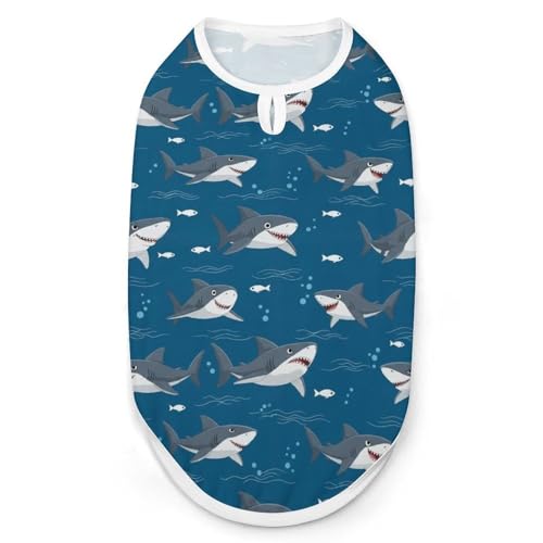 Lightweight Round Collar Dog Shirts Shark Blue, Sleeveless Tank Top
