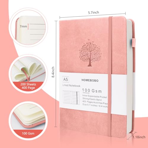 HOMEBOBO Diários para escrever, caderno pautado em couro A5 com 400 páginas, diário pautado pela fac