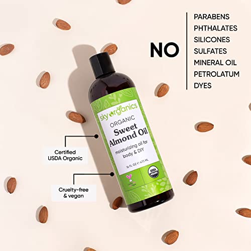 Sky Organics Organic Sweet Almond Oil For Body 100% Pure & Cold-Pressed Usda Certified Organic To Moisturize, Soften & Nourish, 16 Fl. Oz #TOP2