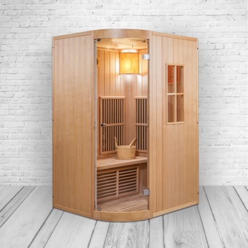 Sauna a infrarossi Alpha I – Calore profondo per 2 persone | Legno Hemlock canadese | 5 faretti e forno per sauna da 3000 W | Cromoterapia | Facile da montare e da usare
