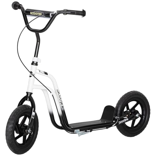 AIYAPLAY Kinderroller Scooter Tretroller Kickscooter mit verstellbarem Lenker, großen Rädern und Handbremse 12 Zoll Cityroller für 5-12 Jahren Jungen und Mädchen Weiß