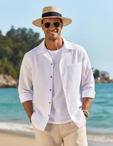 Image of Combo of Men's Casual Cotton Blend Shirt || Long Sleeve Button Down with Spread Collar | Lightweight Breathable Fabric | Stylish Solid Shirt for Beach, Office & Everyday Wear Pack of 2