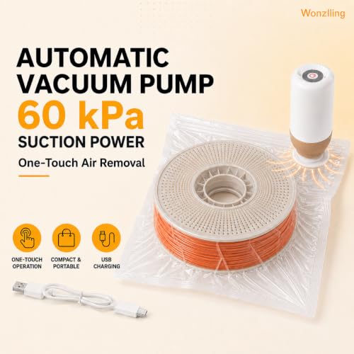 Wonzlling 3D Printer Filament Storage Vacuum Bags Kit, 20 Reusable Filament Bags with Electric Vacuum Pump, 20 Desiccant Packs & 5 Sealing Clips, Dry Storage for PLA, PETG, ABS, TPU, 13 × 14.6 in by Wonzlling - Used condition - Image 2