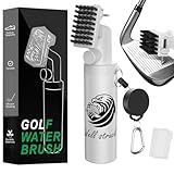 Pro Golf Club Cleaner - 4oz Water Bottle with Groove Cleaner and Retainer Clip, Durable Nylon Bristles for Easy Cleaning, Ergonomic Button Design, Golf Gifts for Men & Essential Accessories (White)